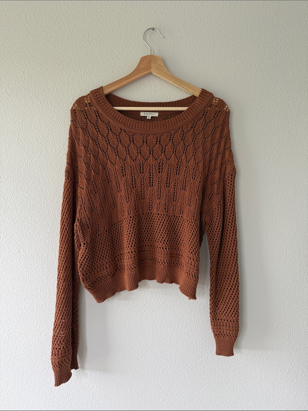 Z Supply Open-Knit Scoop-Neck Sweater in Rust